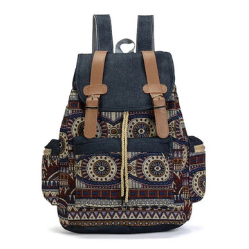 Printed Denim Travel Backpack