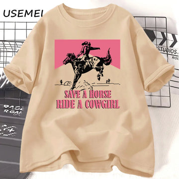 Save A Horse Ride A Cowgirl Women's T-shirt Lesbian LGBT Pride Western T Shirt Cotton Oneck Tshirt Country Music Vintage Tee