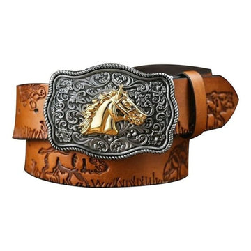 Engraved Cowboy Leather Belt